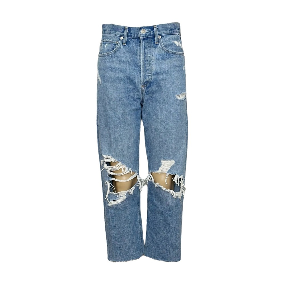 Agolde Light Blue High-Rise Distressed Jeans - Picture 2 of 7